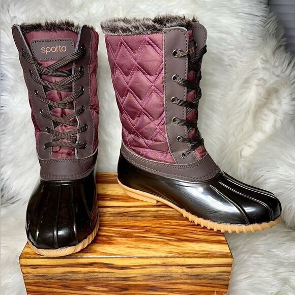 Sporto Black Lace-up Lined Woman’s Winter Snow Duck Boot Size 6.5M Waterproof - Picture 2 of 7